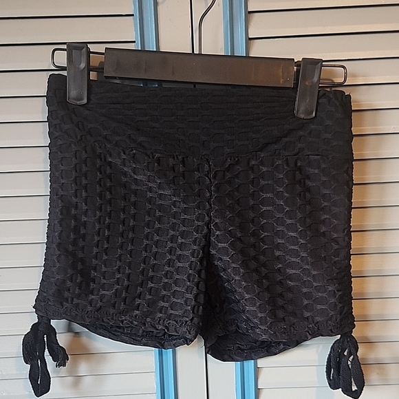 Final Sale Black Honeycomb Textured Drawstring Shorts - Picture 1 of 8
